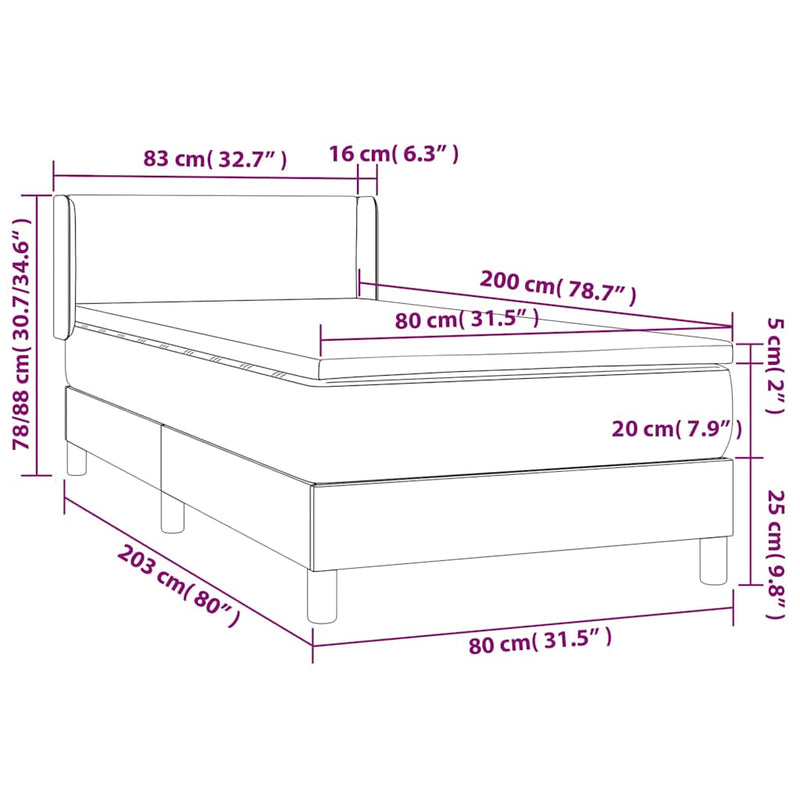 Pat box spring cu saltea, albastru, 80x200 cm, textil