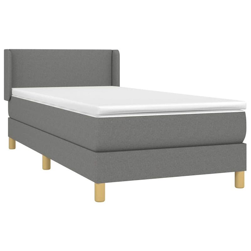 Pat box spring cu saltea, gri închis, 90x190 cm, textil