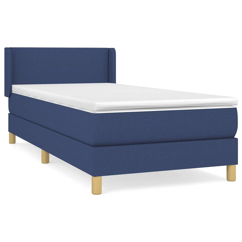 Pat box spring cu saltea, albastru, 90x190 cm, textil