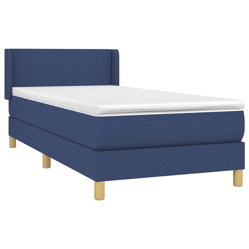 Pat box spring cu saltea, albastru, 90x190 cm, textil