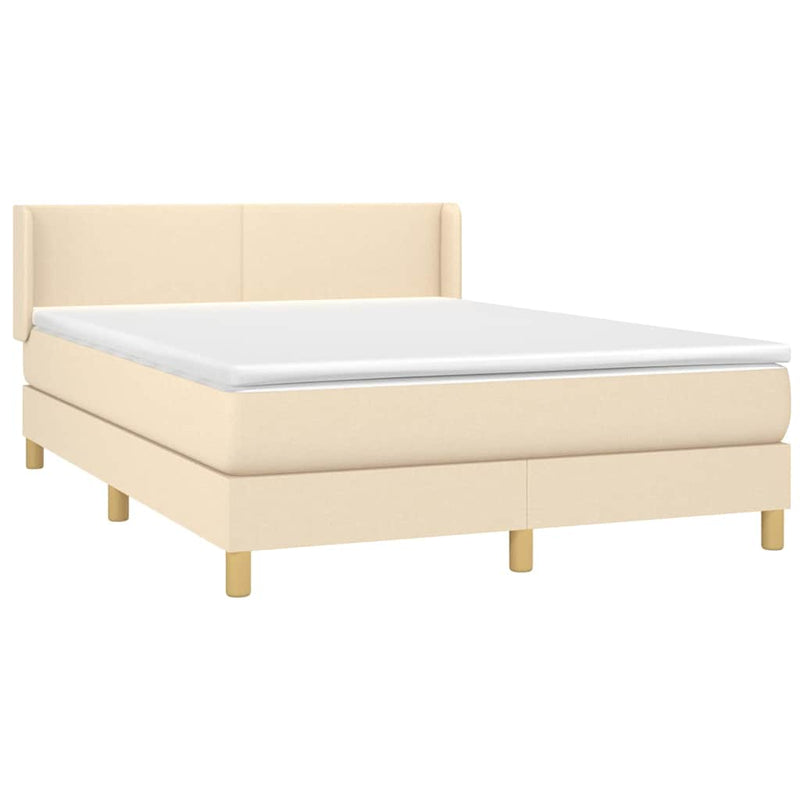 Pat box spring cu saltea, crem, 140x200 cm, textil