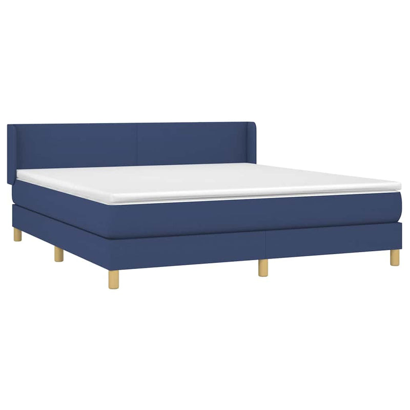 Pat box spring cu saltea, albastru, 180x200 cm, material textil