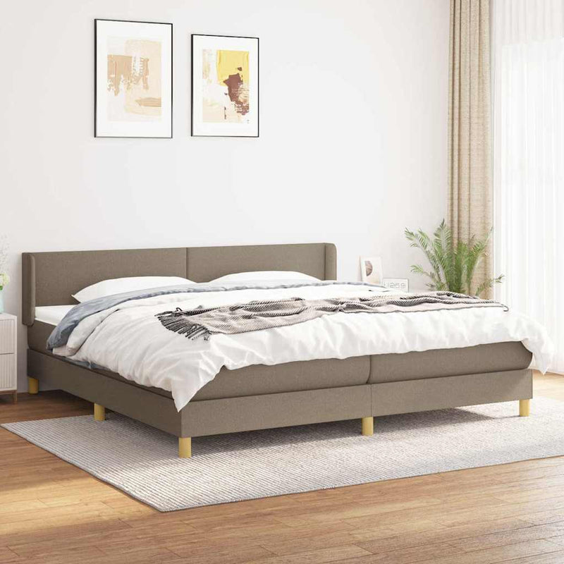 Pat box spring cu saltea, gri taupe, 200x200 cm, textil