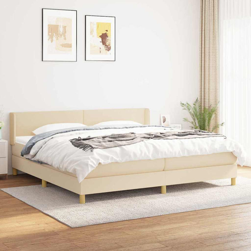 Pat box spring cu saltea, crem, 200x200 cm, textil