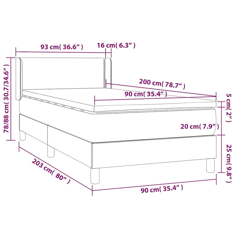 Pat box spring cu saltea, negru, 90x200 cm, textil