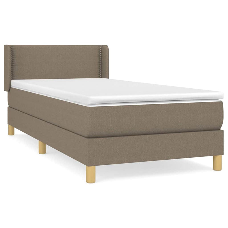 Pat box spring cu saltea, gri taupe, 90x200 cm, textil