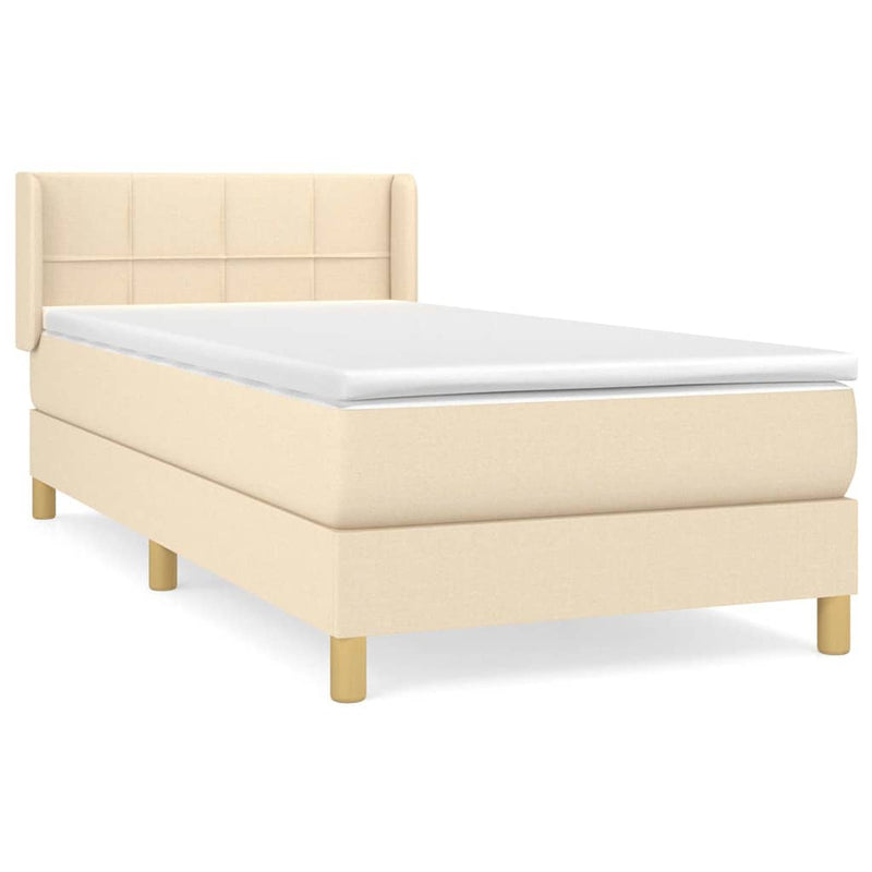 Pat box spring cu saltea, crem, 90x190 cm, textil