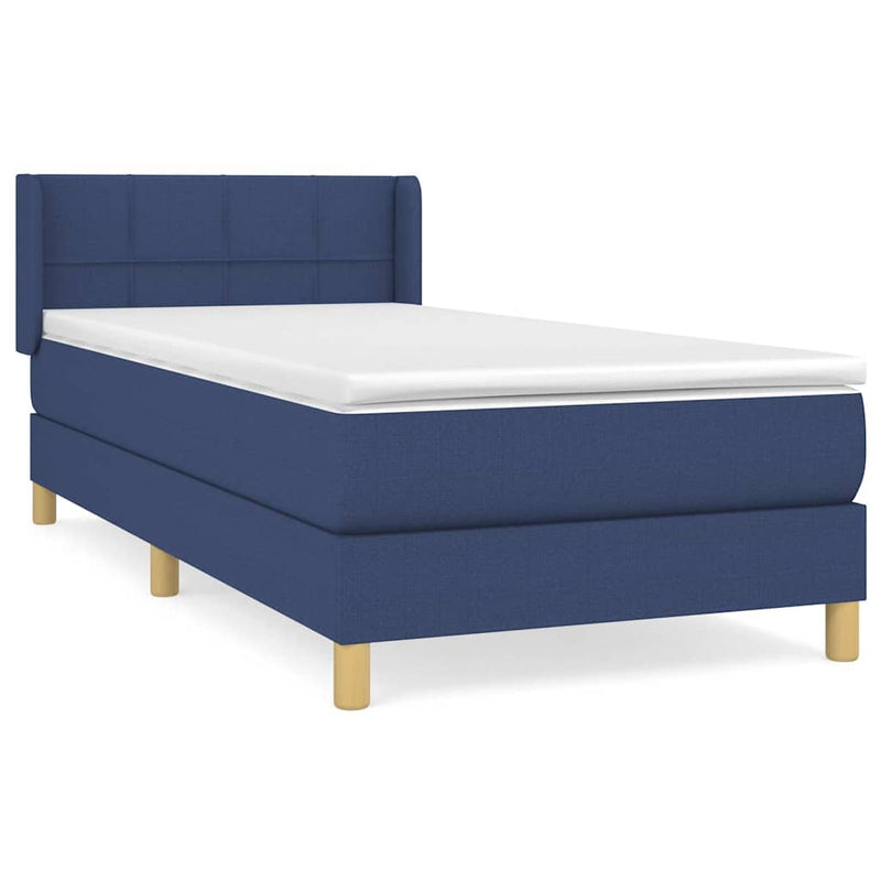Pat box spring cu saltea, albastru, 90x190 cm, textil