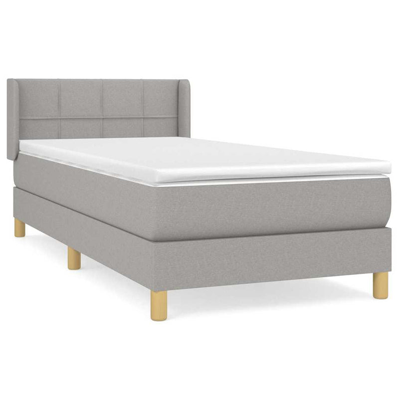 Pat box spring cu saltea, gri deschis, 90x200 cm, textil
