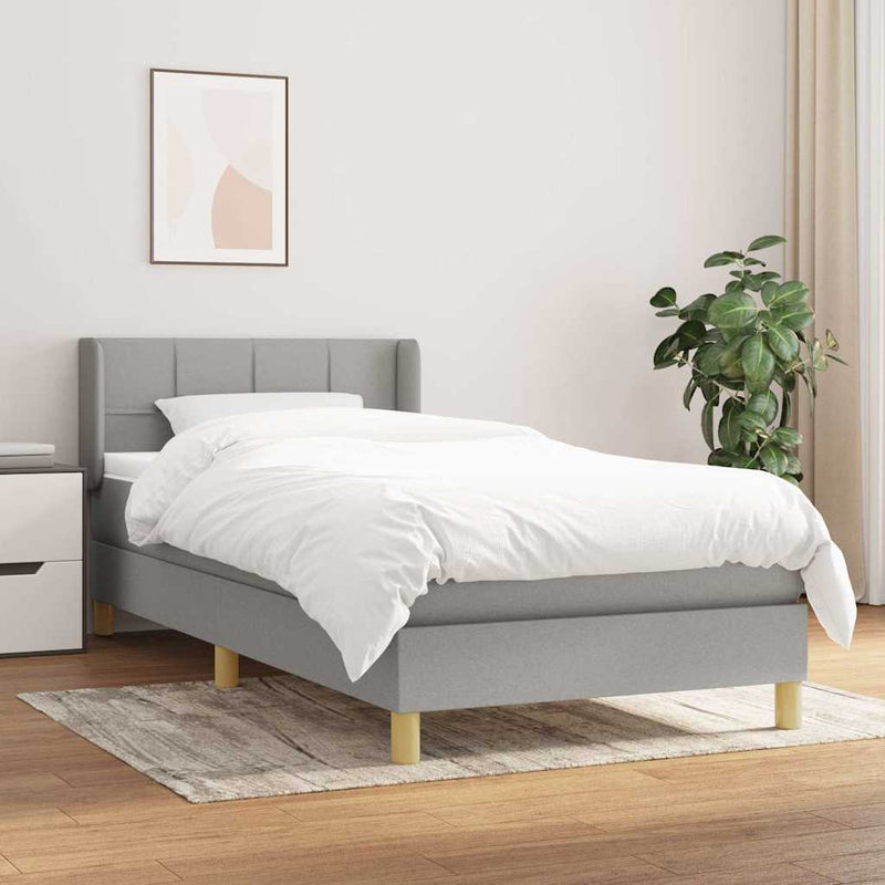 Pat box spring cu saltea, gri deschis, 100x200 cm, textil