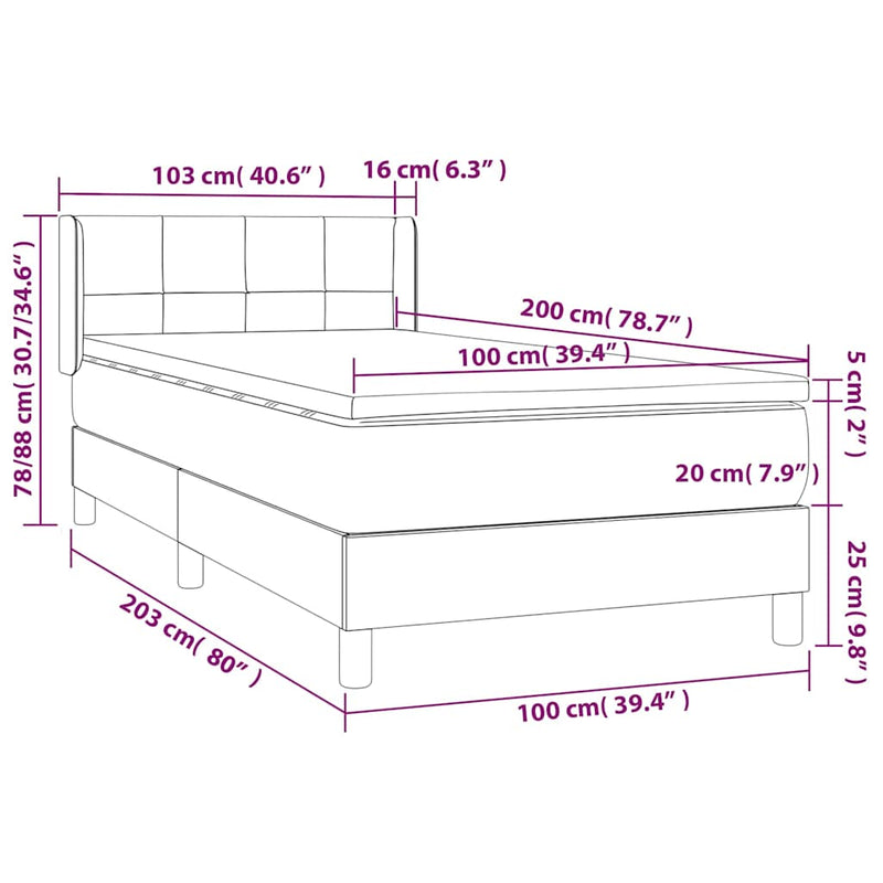 Pat box spring cu saltea, maro închis, 100x200 cm, textil