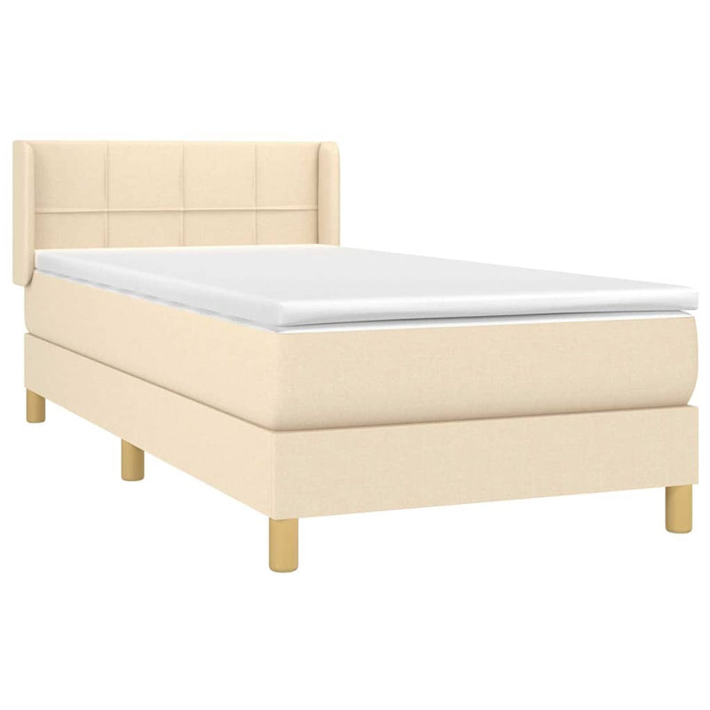 Pat box spring cu saltea, crem, 100x200 cm, textil
