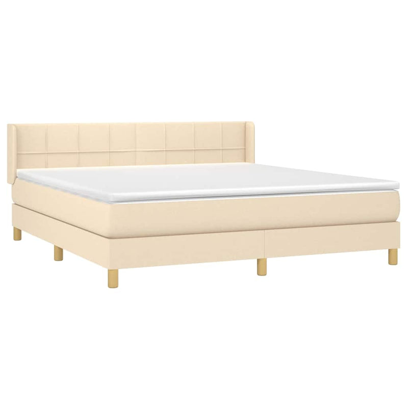 Pat box spring cu saltea, crem, 160x200 cm, material textil