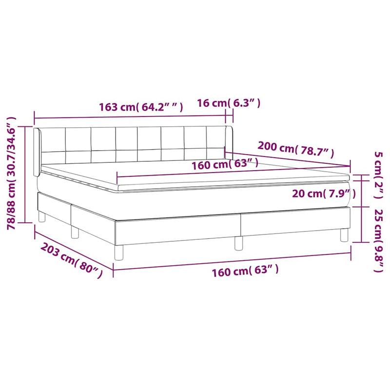 Pat box spring cu saltea, crem, 160x200 cm, material textil