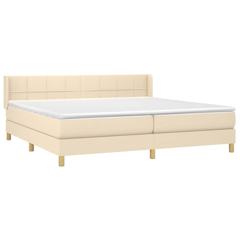 Pat box spring cu saltea, crem, 200x200 cm, textil