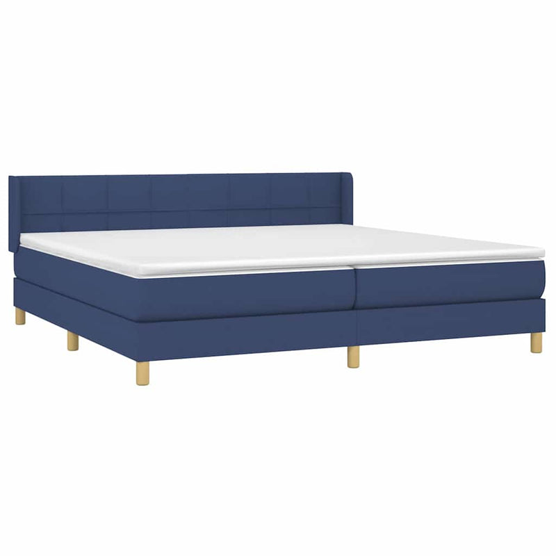 Pat box spring cu saltea, albastru, 200x200 cm, textil
