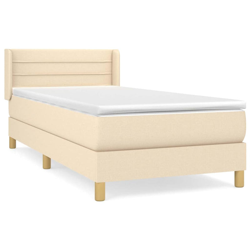 Pat box spring cu saltea, crem, 80x200 cm, textil