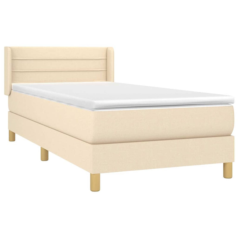 Pat box spring cu saltea, crem, 80x200 cm, textil