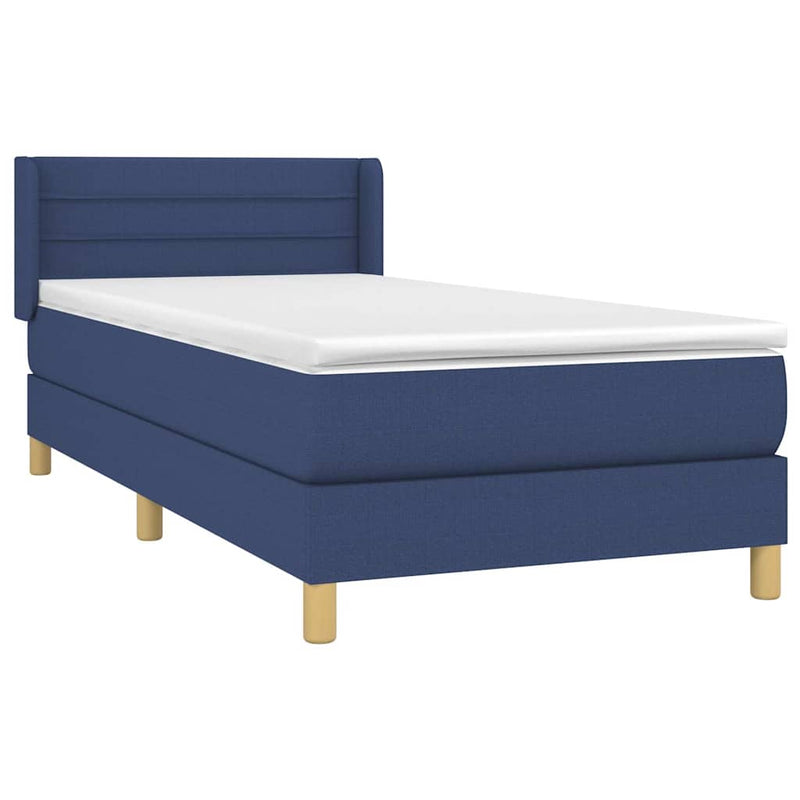 Pat box spring cu saltea, albastru, 90x190 cm, textil