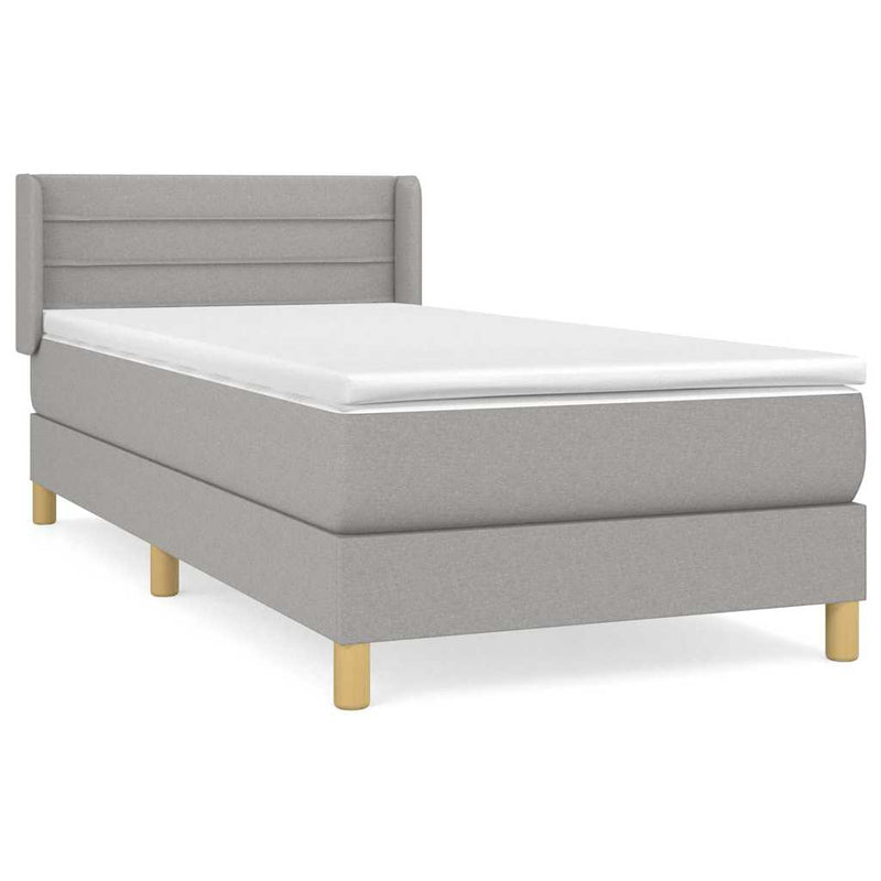 Pat box spring cu saltea, gri deschis, 90x200 cm, textil