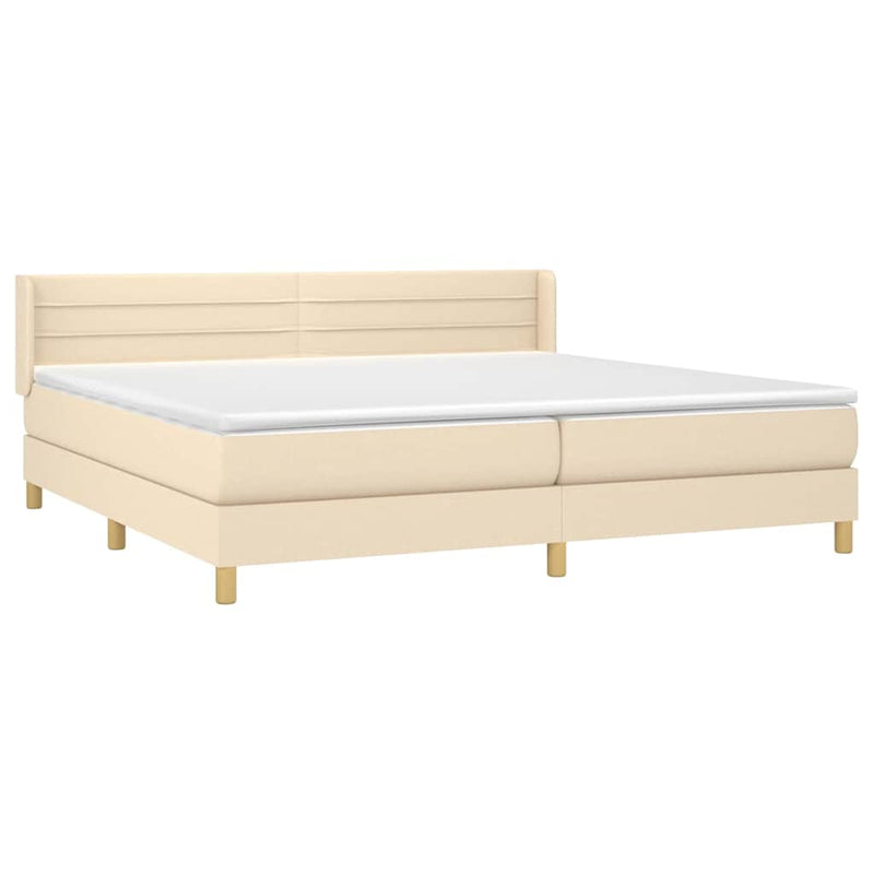 Pat box spring cu saltea, crem, 200x200 cm, textil
