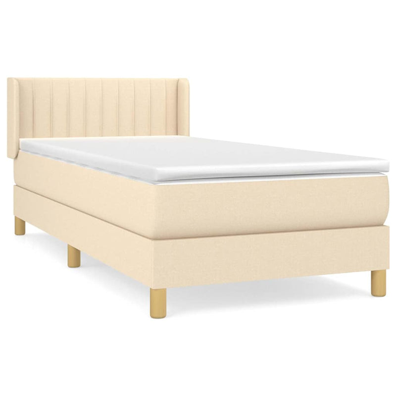 Pat box spring cu saltea, crem, 80x200 cm, textil