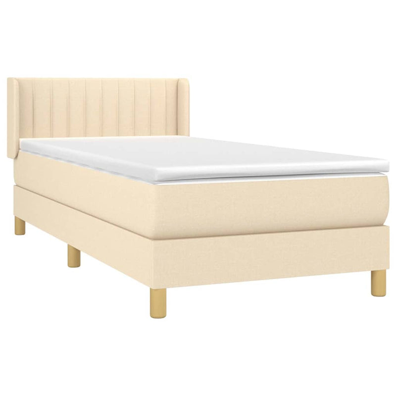 Pat box spring cu saltea, crem, 90x200 cm, textil