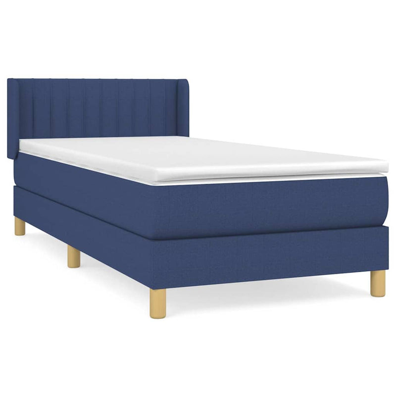 Pat box spring cu saltea, albastru, 90x200 cm, textil