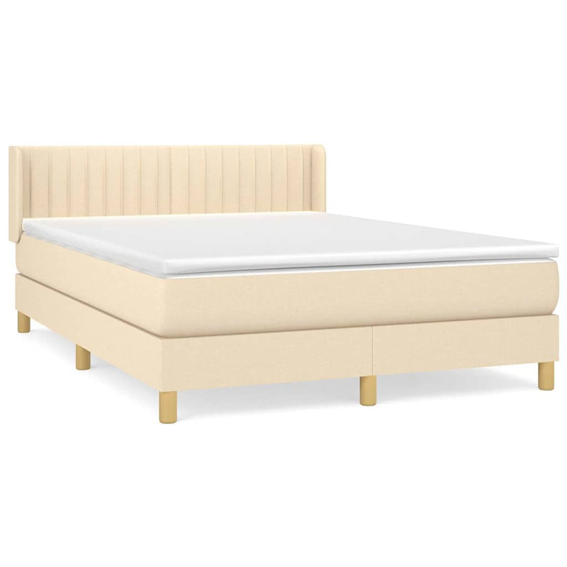 Pat box spring cu saltea, crem, 140x200 cm, textil