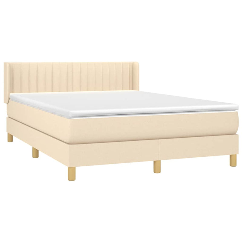 Pat box spring cu saltea, crem, 140x200 cm, textil