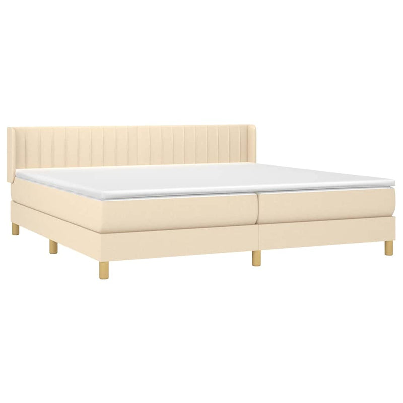 Pat box spring cu saltea, crem, 200x200 cm, textil