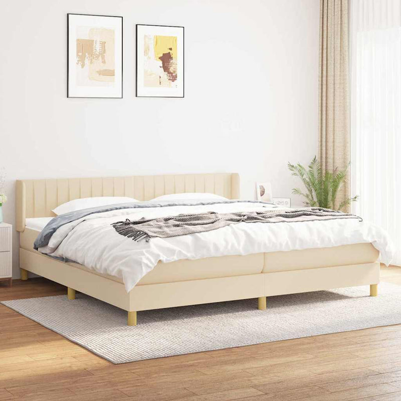 Pat box spring cu saltea, crem, 200x200 cm, textil