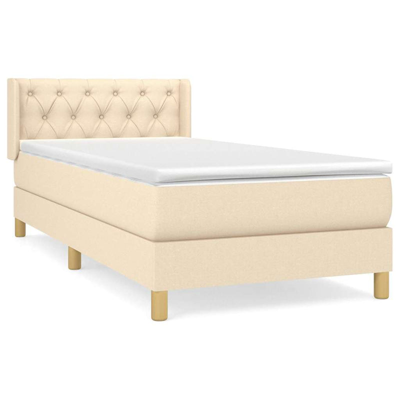 Pat box spring cu saltea, crem, 80x200 cm, textil