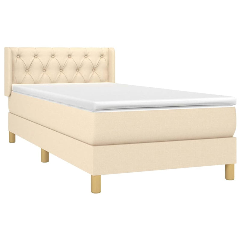 Pat box spring cu saltea, crem, 80x200 cm, textil