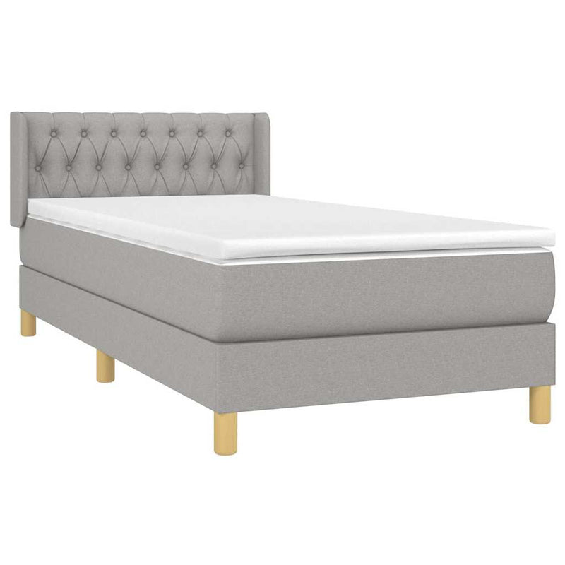 Pat box spring cu saltea, gri deschis, 90x190 cm, textil