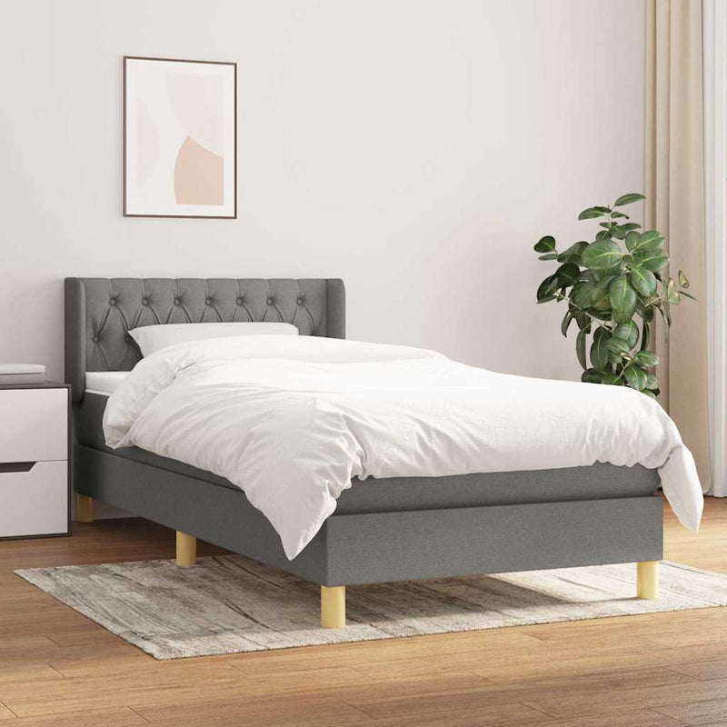 Pat box spring cu saltea, gri închis, 90x200 cm, textil