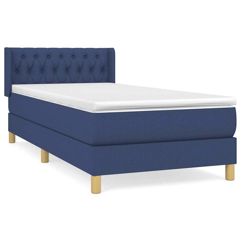 Pat box spring cu saltea, albastru, 90x200 cm, textil