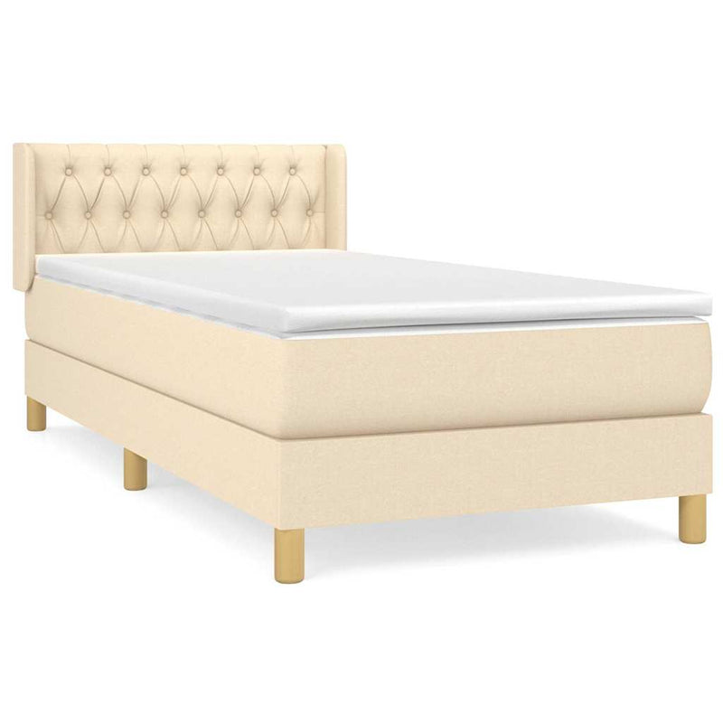 Pat box spring cu saltea, crem, 100x200 cm, textil