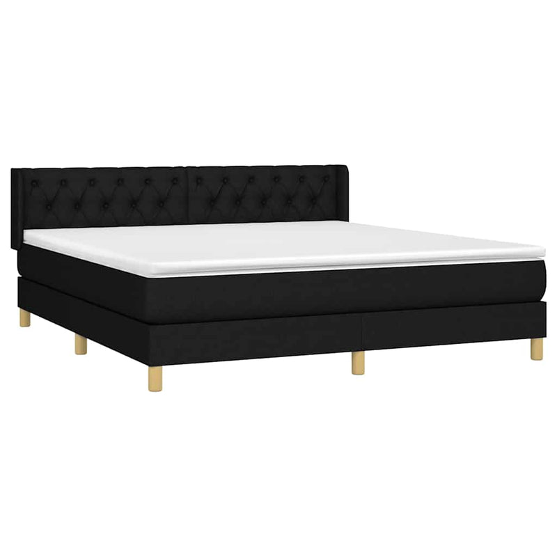 Pat box spring cu saltea, negru, 160x200 cm, textil