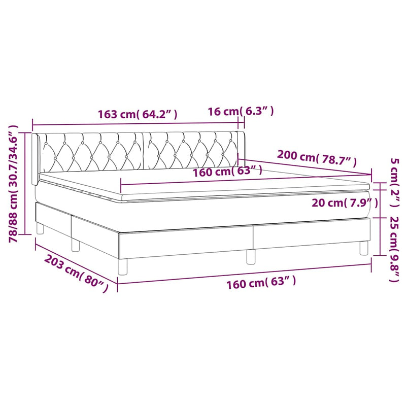 Pat box spring cu saltea, negru, 160x200 cm, textil