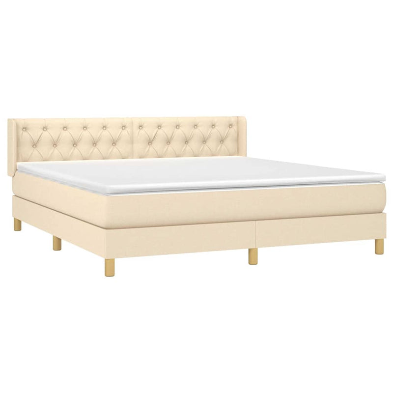 Pat box spring cu saltea, crem, 160x200 cm, material textil