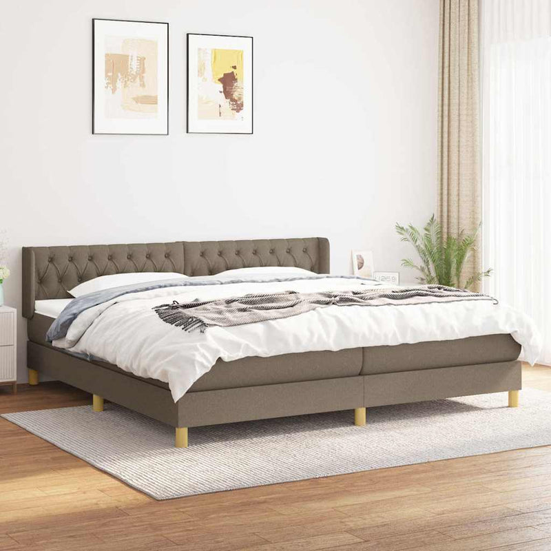 Pat box spring cu saltea, gri taupe, 200x200 cm, textil