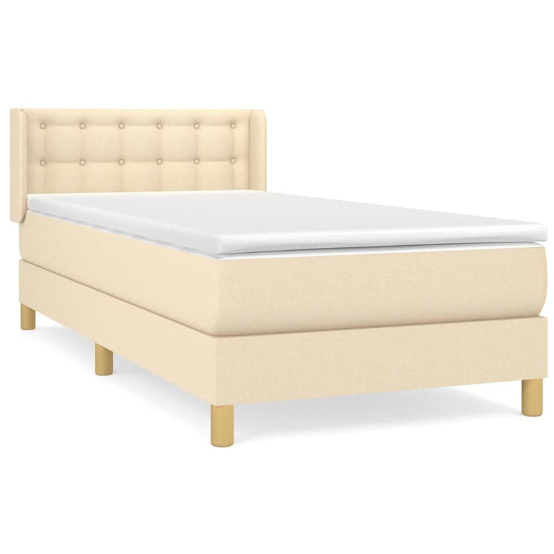 Pat box spring cu saltea, crem, 80x200 cm, textil
