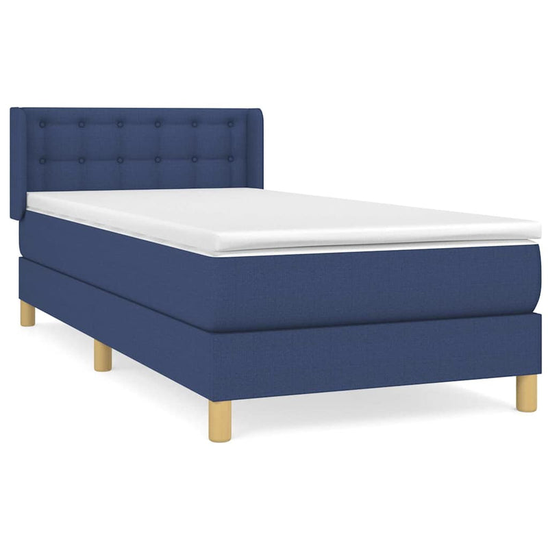 Pat box spring cu saltea, albastru, 90x190 cm, textil