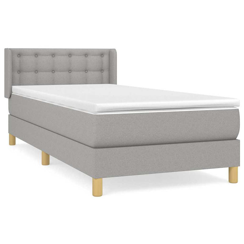 Pat box spring cu saltea, gri deschis, 90x200 cm, textil