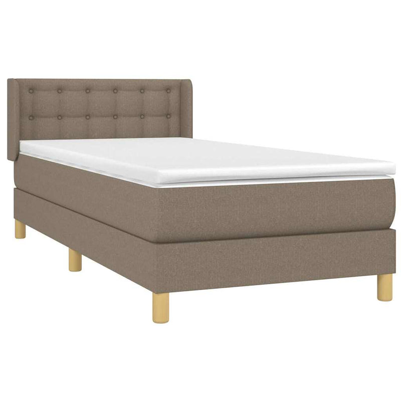 Pat box spring cu saltea, gri taupe, 90x200 cm, textil