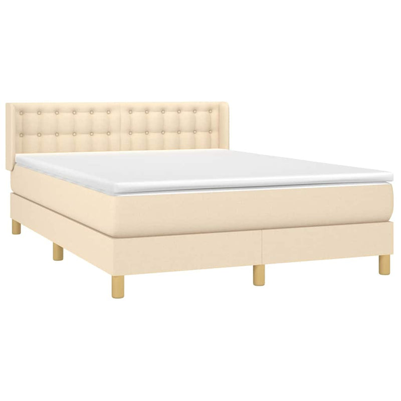 Pat box spring cu saltea, crem, 140x200 cm, textil