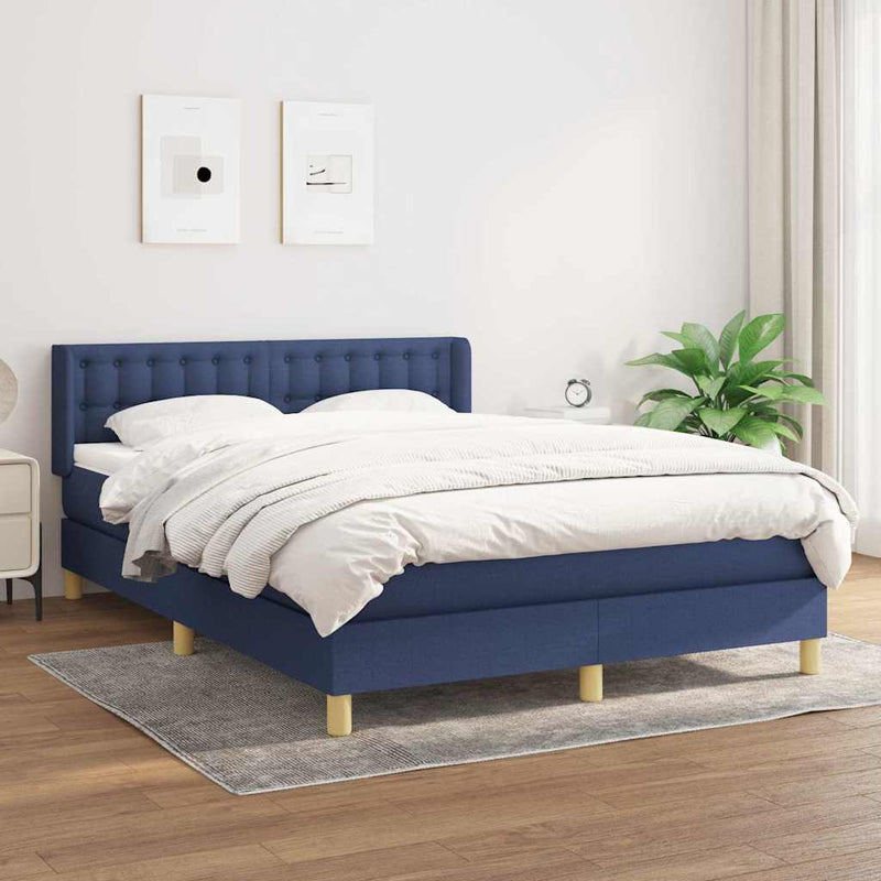 Pat box spring cu saltea, albastru, 140x200 cm, textil