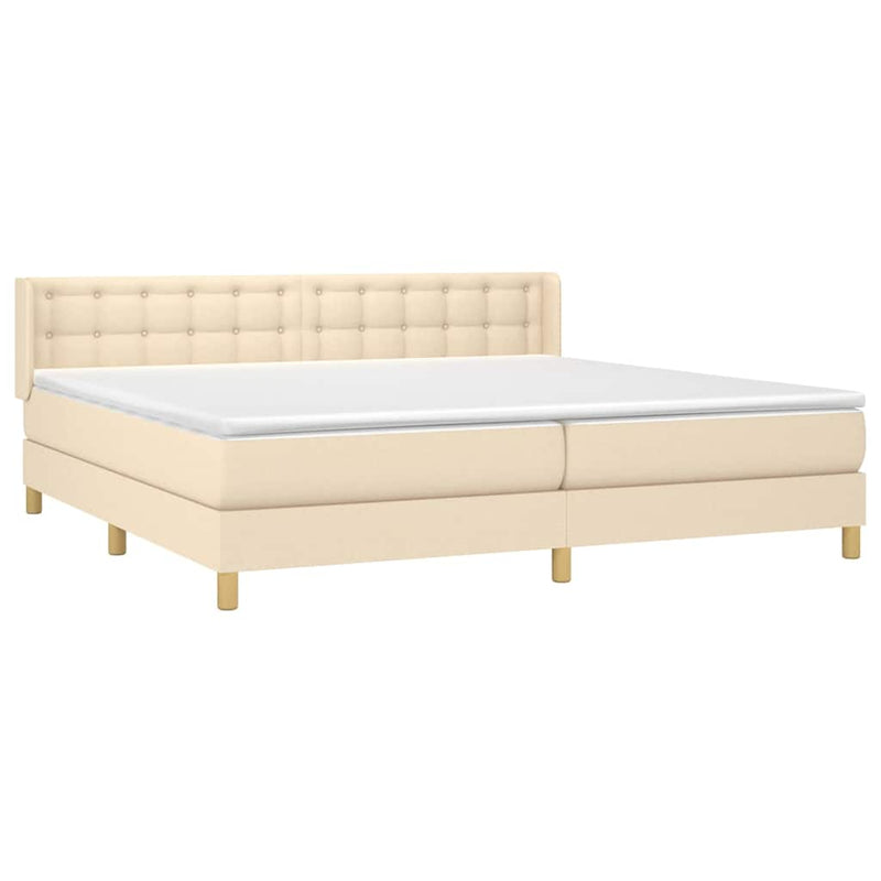 Pat box spring cu saltea, crem, 160x200 cm, material textil