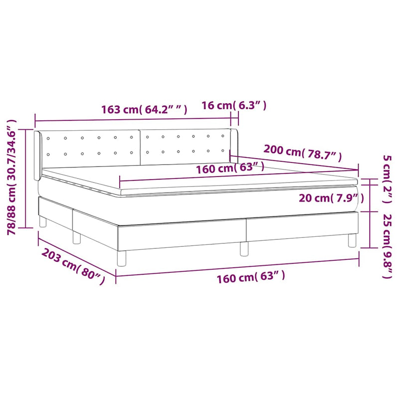 Pat box spring cu saltea, crem, 160x200 cm, material textil